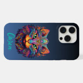 Kleurrijke Kat met Aangepaste Naam iPhone Hoesje (Achterkant horizontaal)