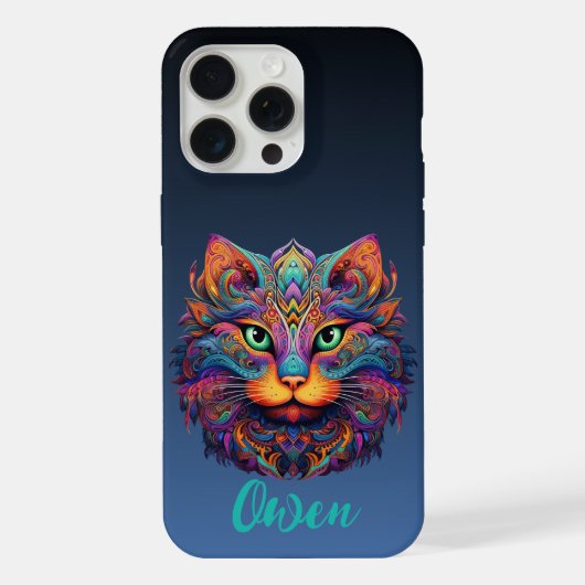 Kleurrijke Kat met Aangepaste Naam iPhone Hoesje (Achterkant)