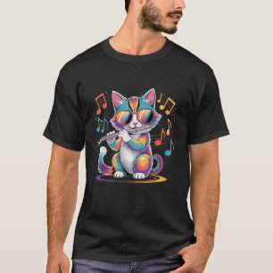 Kleurrijke kat met zonnebril die fluit speelt t-shirt
