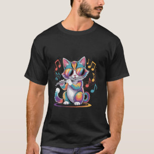 Kleurrijke kat met zonnebril die fluit speelt t-shirt