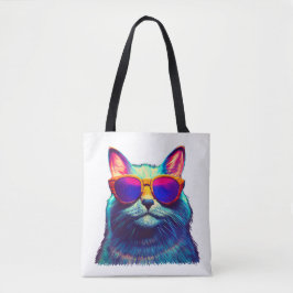 Kleurrijke kat met zonnebril tote bag