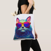 Kleurrijke kat met zonnebril tote bag (Dichtbij)
