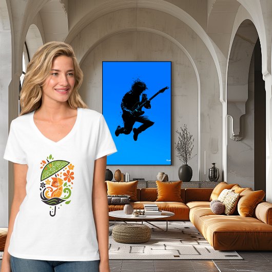 Kleurrijke kat onder paraplu kunst t-shirt