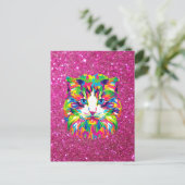 Kleurrijke kat op glinsterende achtergrond briefkaart (Staand voorkant)