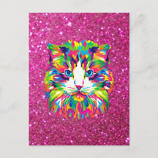 Kleurrijke kat op glinsterende achtergrond briefkaart (Voorkant)