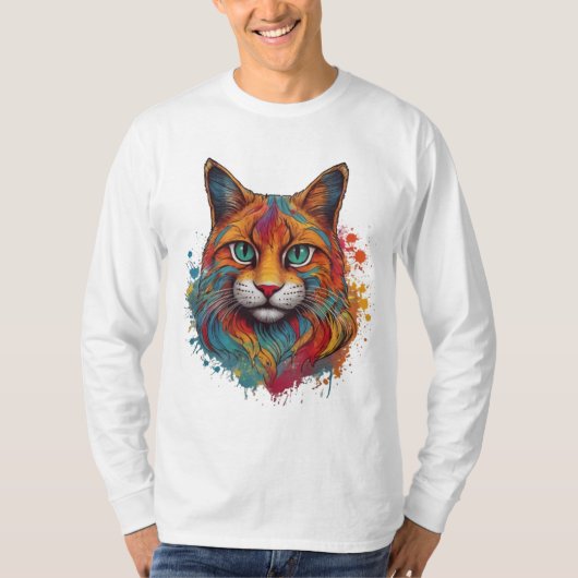kleurrijke kat patroon T-Shirt (Voorkant)