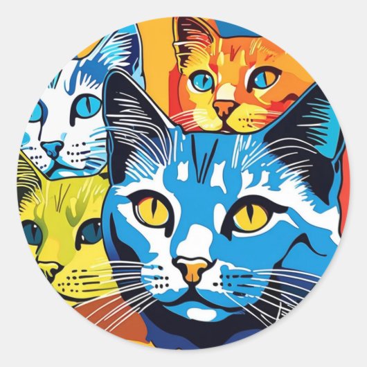 Kleurrijke Kat Pop Art Cat Pattern Ronde Sticker (Voorkant)