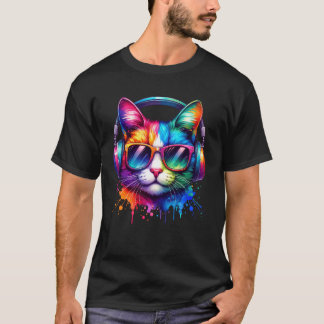Kleurrijke Kat, Regenboog Kitten, Hoofdtelefoon, K T-shirt