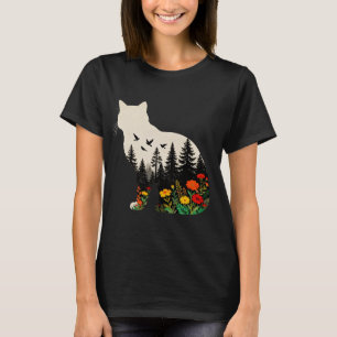Kleurrijke kat silhouet boho bloemenprint t-shirt