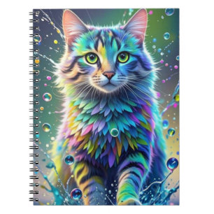 Kleurrijke kat, spat, schilderen, kleurbeoordeling notitieboek
