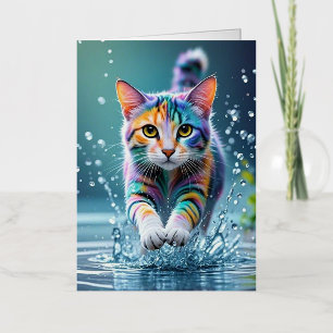 Kleurrijke kat, spetterende verf, kleurbeoordeling folie wenskaart