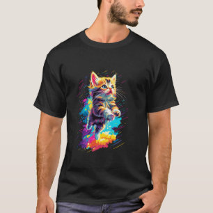 Kleurrijke kat spirituele dier multi-kleur kunst v t-shirt