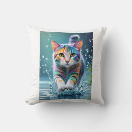 Kleurrijke kat, splash, schilderen, kleursortering kussen