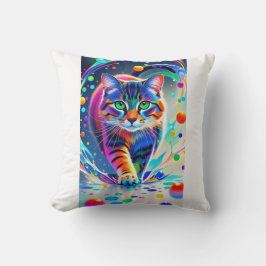 Kleurrijke kat, splash, schilderen, kleursortering kussen