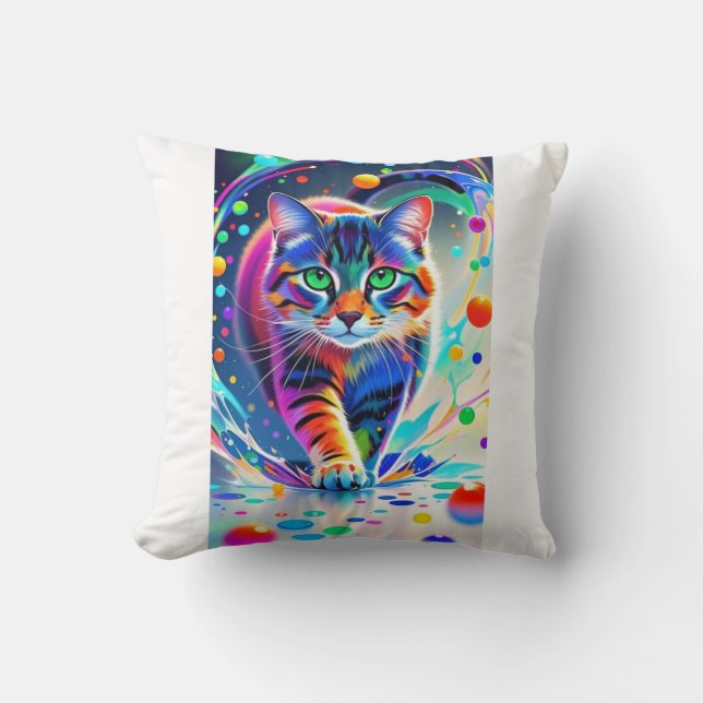 Kleurrijke kat, splash, schilderen, kleursortering kussen (Voorkant)