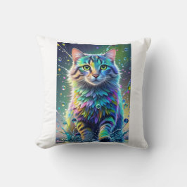 Kleurrijke kat, splash, schilderen, kleursortering kussen