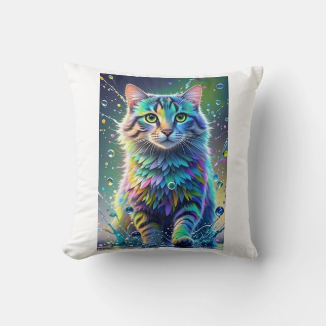 Kleurrijke kat, splash, schilderen, kleursortering kussen (Voorkant)
