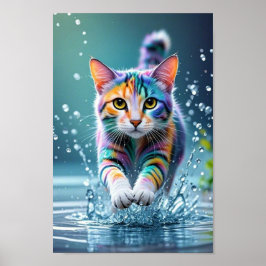 Kleurrijke kat, splash, schilderen, kleursortering poster