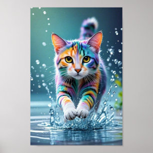Kleurrijke kat, splash, schilderen, kleursortering poster