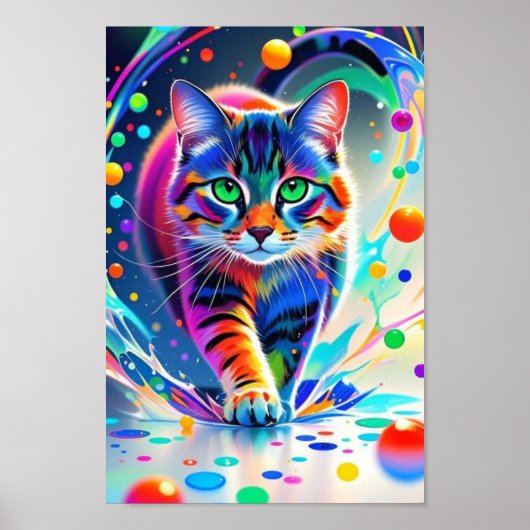 Kleurrijke kat, splash, schilderen, kleursortering poster (Voorkant)