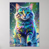 Kleurrijke kat, splash, schilderen, kleursortering poster (Voorkant)
