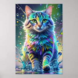 Kleurrijke kat, splash, schilderen, kleursortering poster