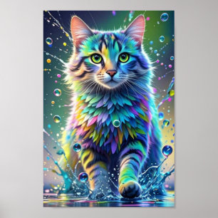 Kleurrijke kat, splash, schilderen, kleursortering poster