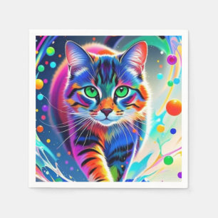 Kleurrijke kat, splash, schilderen, kleursortering servet