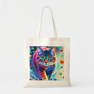 Kleurrijke kat, splash, schilderen, kleursortering tote bag