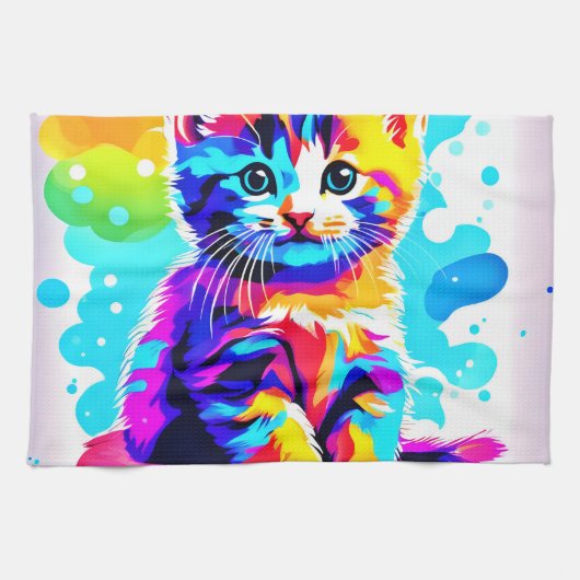 Kleurrijke Kat Splash Theedoek (Horizontaal)