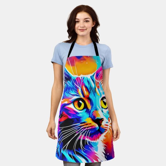 Kleurrijke Kat Stare Schort (Gedragen)