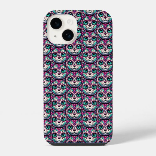 Kleurrijke Kat Suiker Schedel iPhone Hoesje (Achterkant)