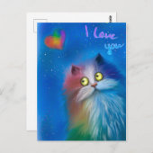 Kleurrijke kat uit liefde briefkaart (Voorkant / Achterkant)