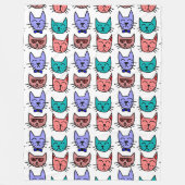 Kleurrijke kat-vlakken Retro Doodles Fleece Blanke (Voorkant)