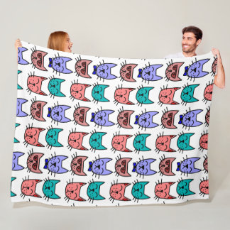 Kleurrijke kat-vlakken Retro Doodles Fleece Blanke Deken