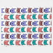 Kleurrijke kat-vlakken Retro Doodles Fleece Blanke Deken (Voorkant (Horizontaal))