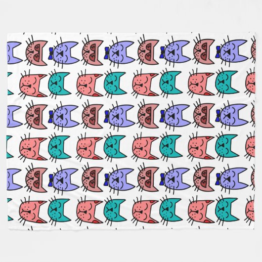 Kleurrijke kat-vlakken Retro Doodles Fleece Blanke Deken (Voorkant (Horizontaal))
