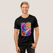 Kleurrijke katillustratie met verfspatten Tri-Blend shirt (Voorkant volledig)