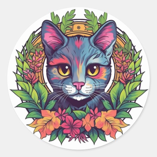 Kleurrijke katstickers ronde sticker (Voorkant)