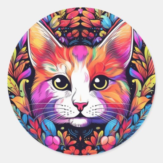 Kleurrijke katstickers ronde sticker (Voorkant)