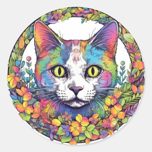 Kleurrijke katstickers ronde sticker (Voorkant)