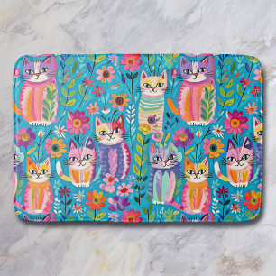 Kleurrijke katten en bloemen grillig badmat