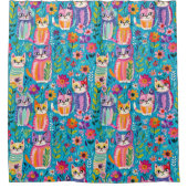 Kleurrijke katten en bloemen grillig douchegordijn (Voorkant)