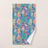 Kleurrijke katten en bloemen grillig gelukkig bad handdoek (Handdoek)