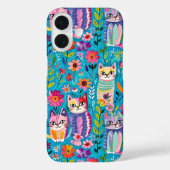 Kleurrijke katten en bloemen grillig gelukkig Case-Mate iPhone case (Achterkant)