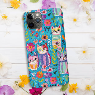 Kleurrijke katten en bloemen grillig gelukkig Case-Mate iPhone case
