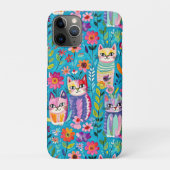 Kleurrijke katten en bloemen grillig gelukkig Case-Mate iPhone case (Achterkant)