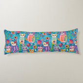 Kleurrijke katten en bloemen grillig gelukkig lichaamskussen (Achterkant)
