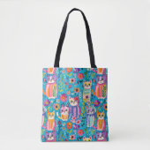 Kleurrijke katten en bloemen grillig gelukkig tote bag (Voorkant)