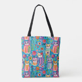 Kleurrijke katten en bloemen grillig gelukkig tote bag (Achterkant)